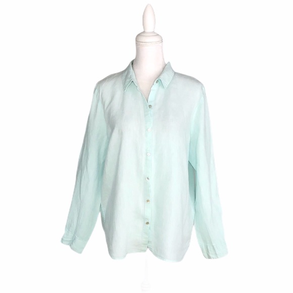 Eileen Fisher Tops - Eileen Fisher linen mint green button-down shirt L